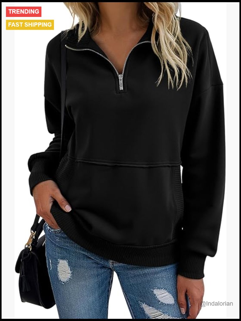 Long Sleeve Half Zip Lightweight Pullover Sweatshirt With Kangaroo Pocket